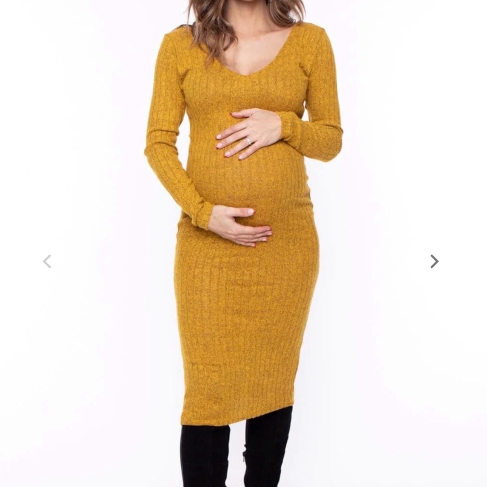 BUMP BIDDY | MUSTARD RIBBED SWEATER DRESS | Size S